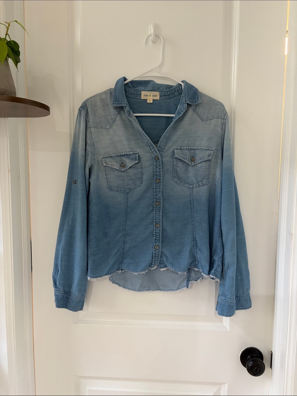 cloth & stone distressed blue corduroy shirt